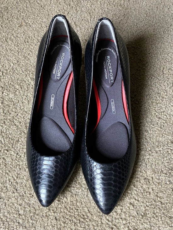Rockport Shoes - Rockport Black Leather High Heels Snakeskin Pointed-Toe Pumps Shoes Size 6.5